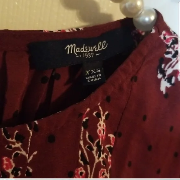 Madewell Womens Lassie Garden Cap Sleeve Burgandy Printed Shirt - Picture 4 of 7
